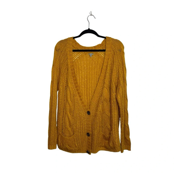 Charlotte Russe Mustard Yellow Button Oversized Knit Cardigan Small Women’s - Picture 1 of 10